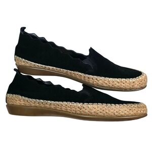 Vaneli Sport Black Suede Espadrille Slip On Loafers Woven Trim Size 7.5